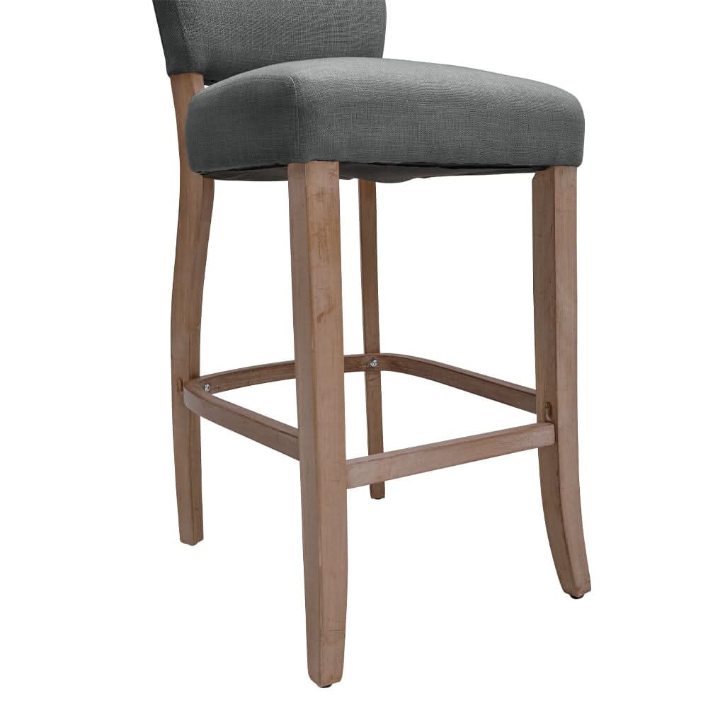 Set of 2 Linen Upholstered Bar Stools with Natural Wood Legs