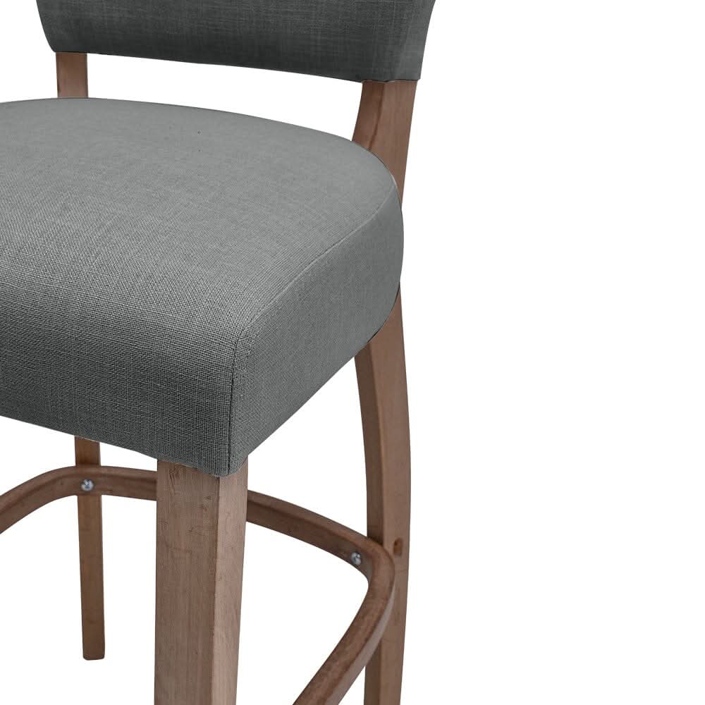 Set of 2 Linen Upholstered Bar Stools with Natural Wood Legs
