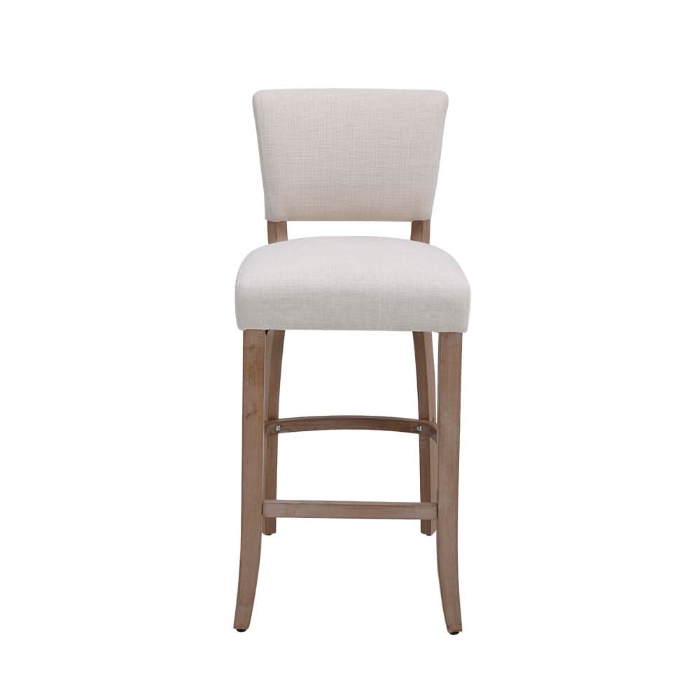Set of 2 Linen Upholstered Bar Stools with Natural Wood Legs