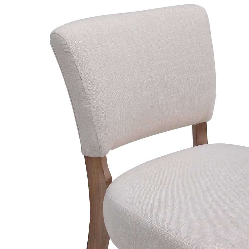 Set of 2 Linen Upholstered Bar Stools with Natural Wood Legs