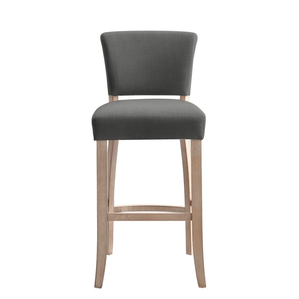 Set of 2 Linen Upholstered Bar Stools with Natural Wood Legs