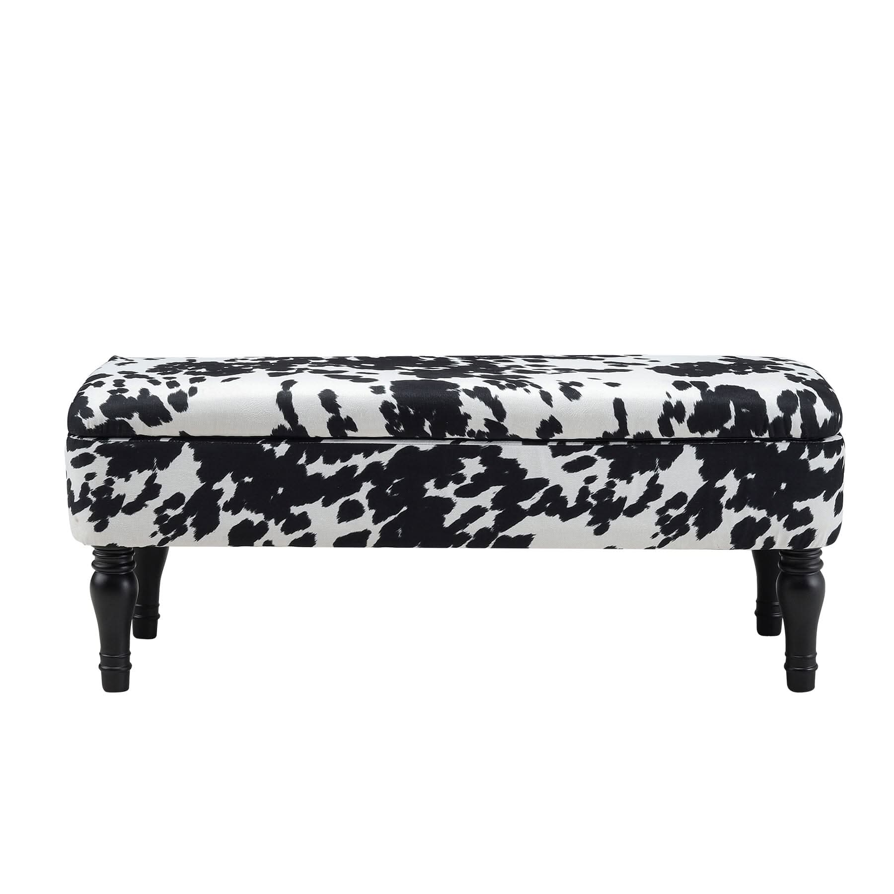 Cow Print Velvet Storage Bench with Black Rubberwood Legs