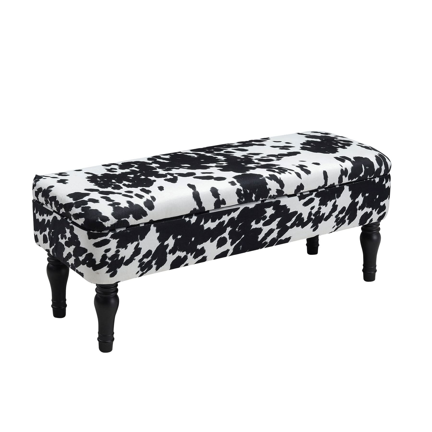 Cow Print Velvet Storage Bench with Black Rubberwood Legs
