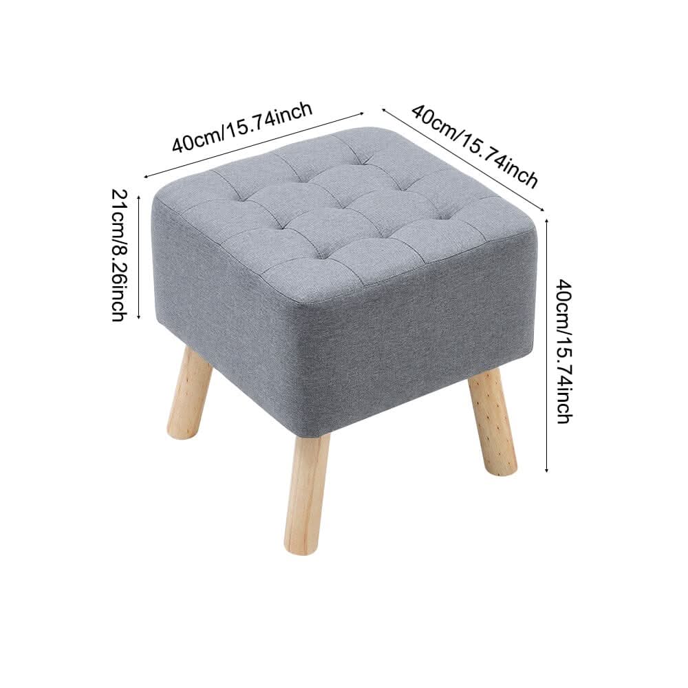 Square Tufted Shoe Stool Linen Fabric with Oak Legs