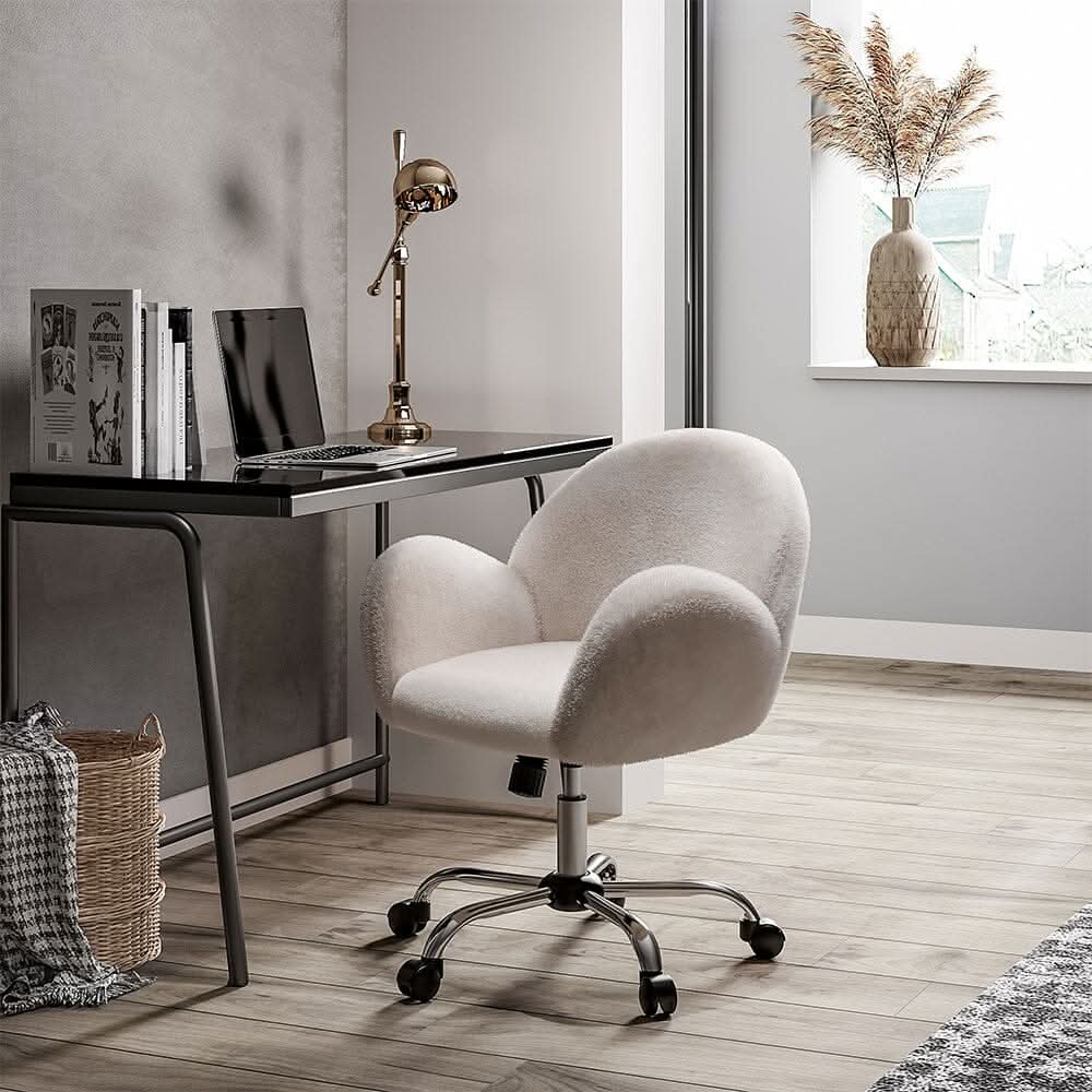 Classic White Upholstered Office Chair with Wood Accents
