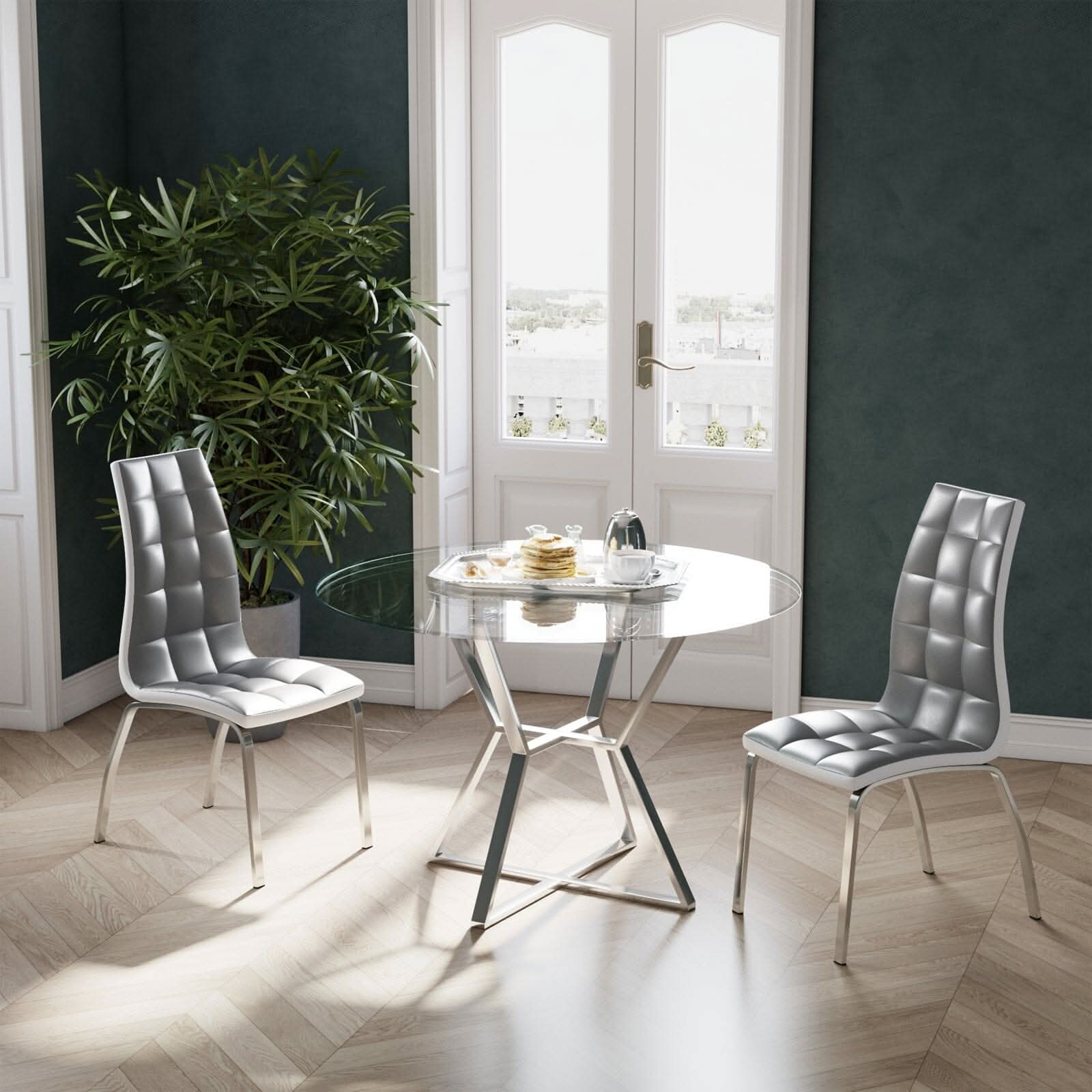 Grey Faux Leather Dining Chair with Metal Legs