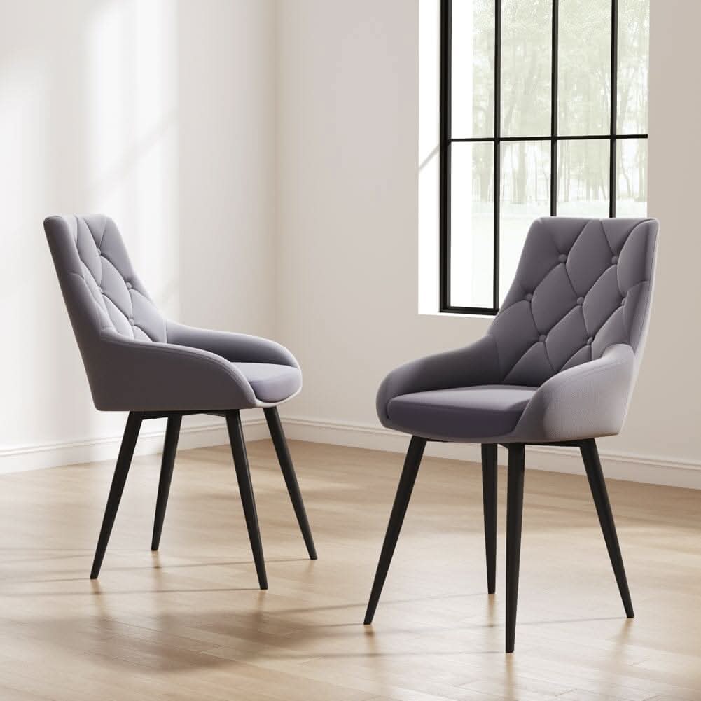 Velvet Dining Chairs with Black Metal Legs – Set of 2