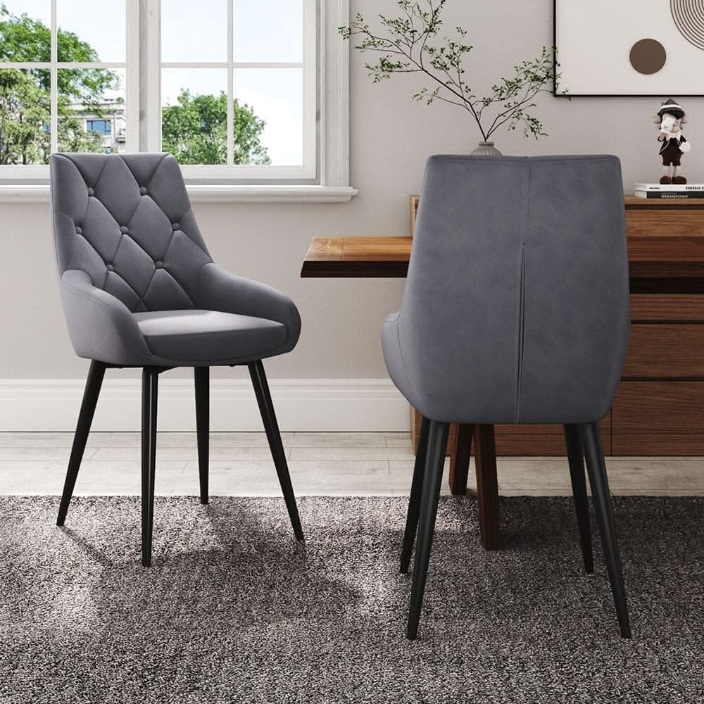 Velvet Dining Chairs with Black Metal Legs – Set of 2