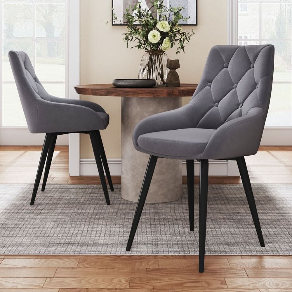 Velvet Dining Chairs with Black Metal Legs – Set of 2