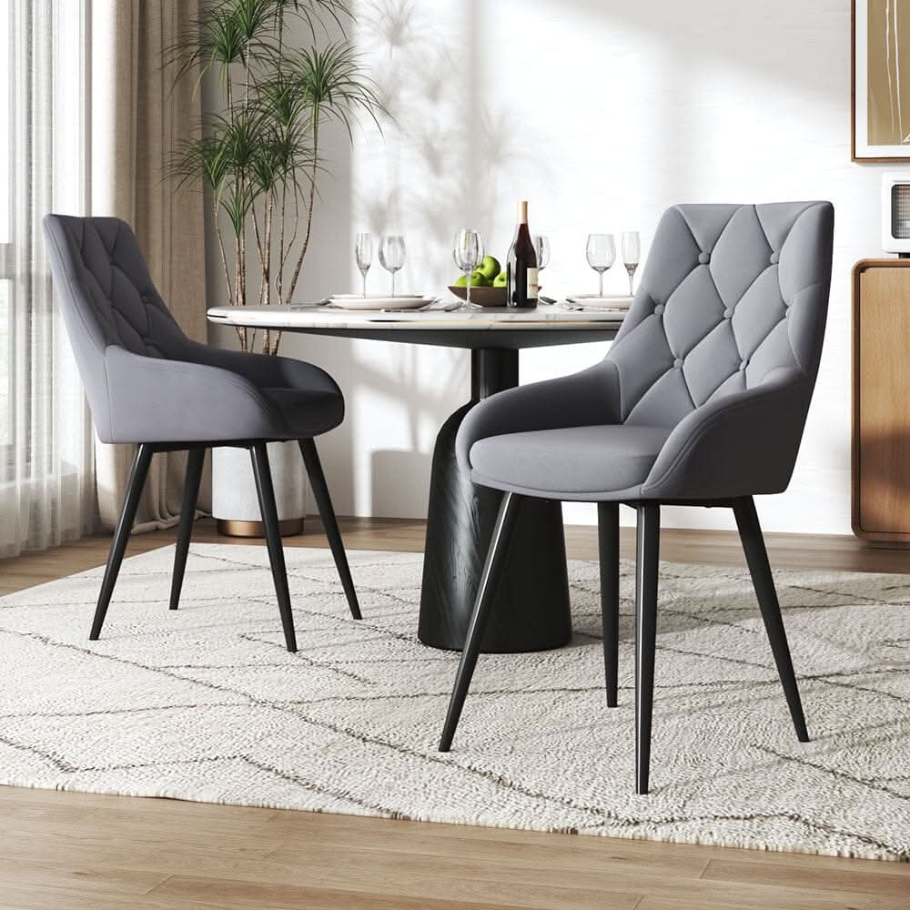 Velvet Dining Chairs with Black Metal Legs – Set of 2