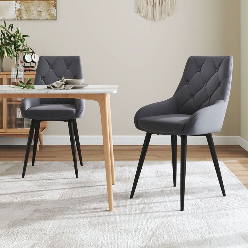 Velvet Dining Chairs with Black Metal Legs – Set of 2