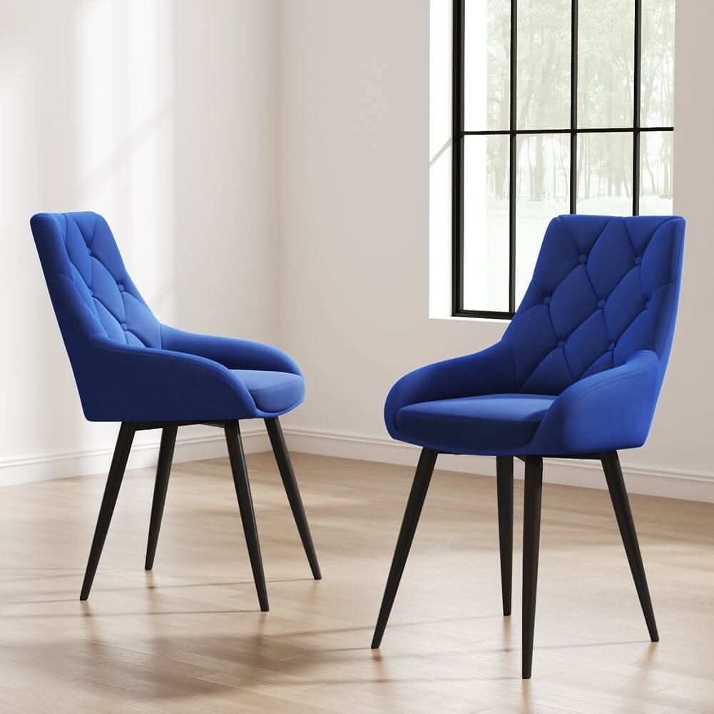 Velvet Dining Chairs with Black Metal Legs – Set of 2
