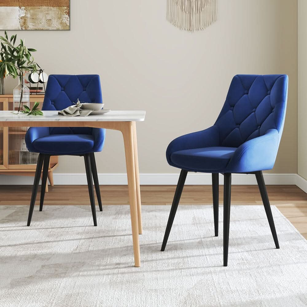 Velvet Dining Chairs with Black Metal Legs – Set of 2