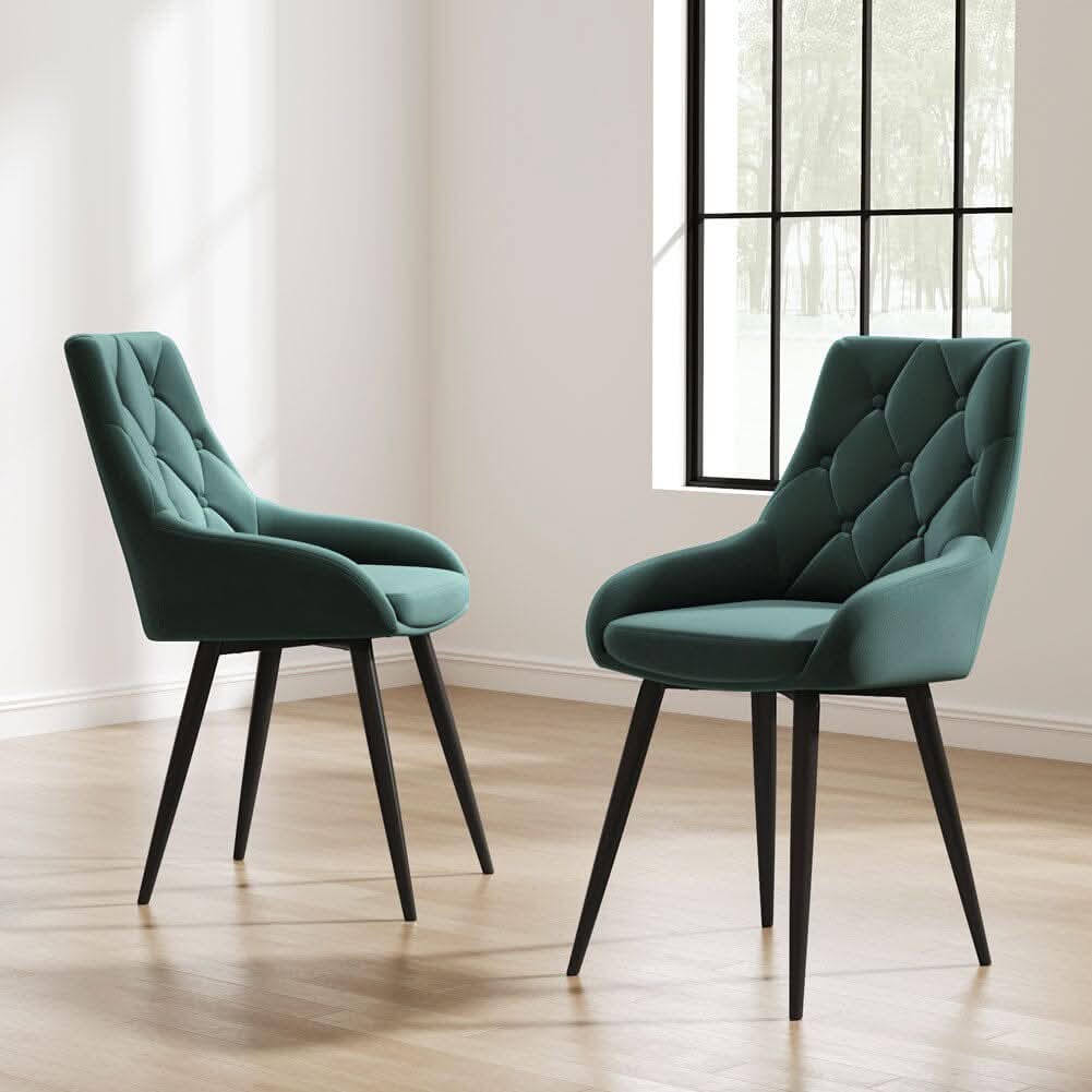 Velvet Dining Chairs with Black Metal Legs – Set of 2