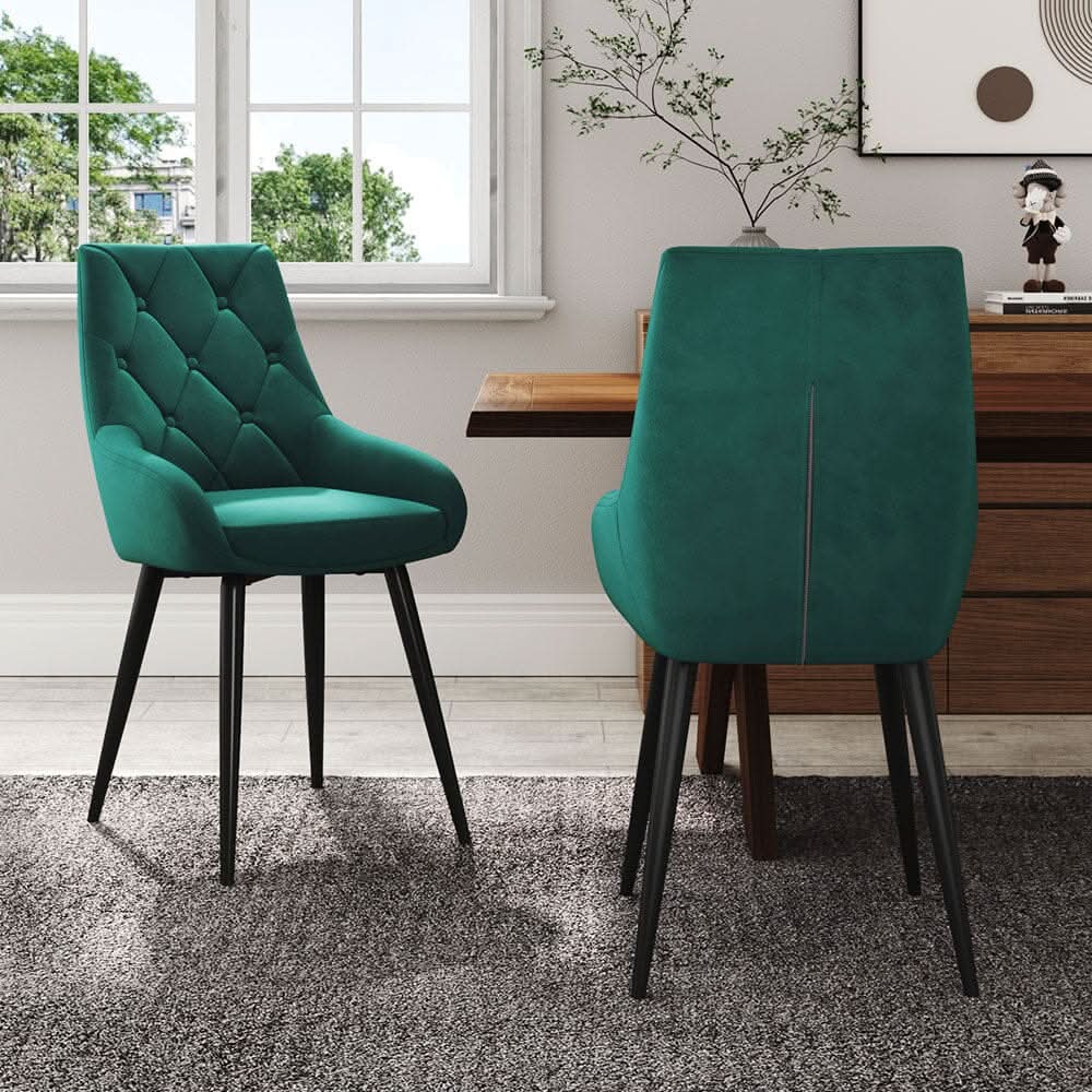 Velvet Dining Chairs with Black Metal Legs – Set of 2