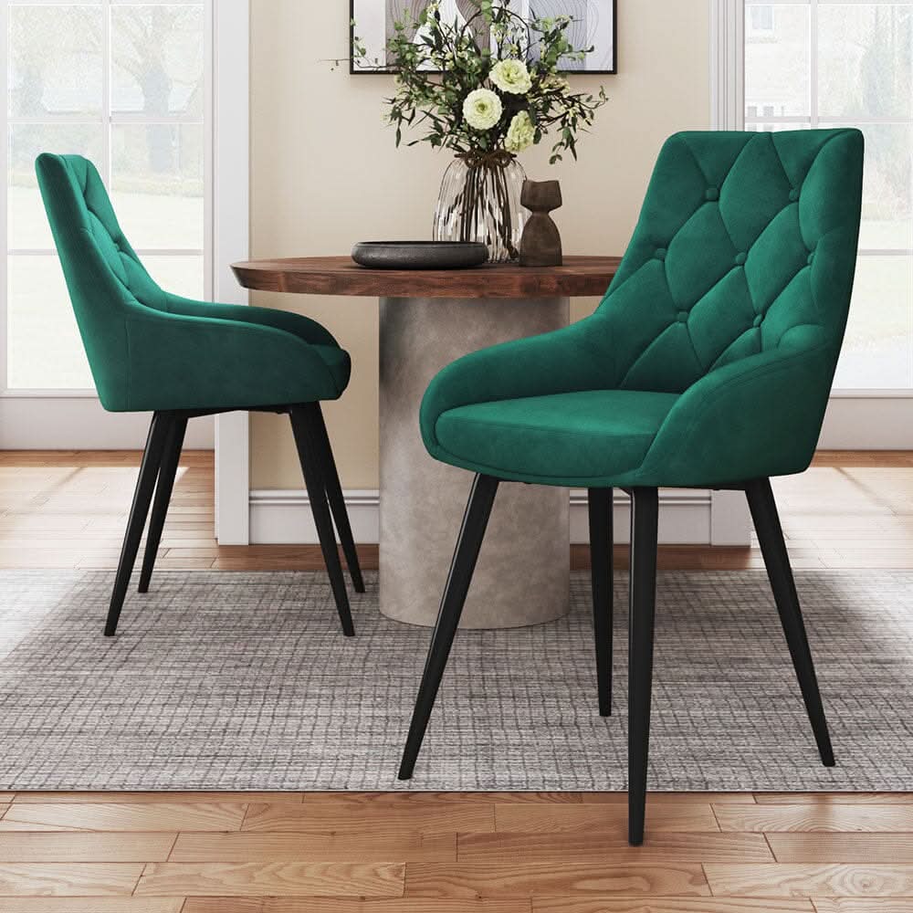 Velvet Dining Chairs with Black Metal Legs – Set of 2