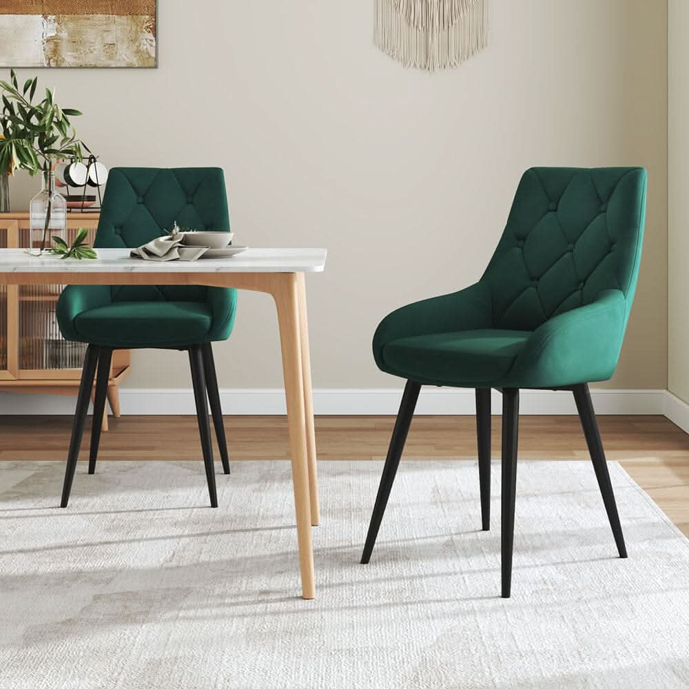 Velvet Dining Chairs with Black Metal Legs – Set of 2