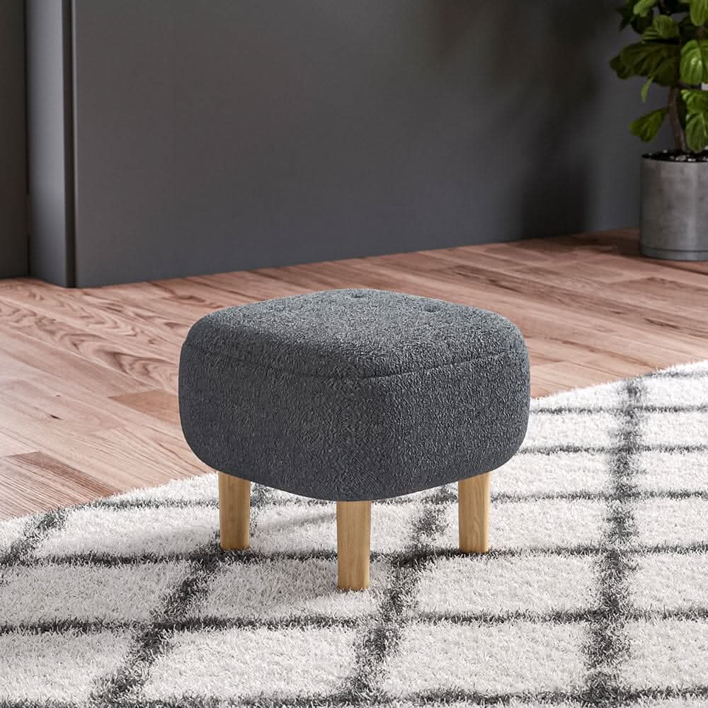 Square Teddy Fabric Ottoman Stool with Tufted Detail