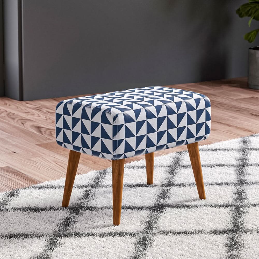 Mid-Century Modern Geometric Print Ottoman Bench Linen Fabric