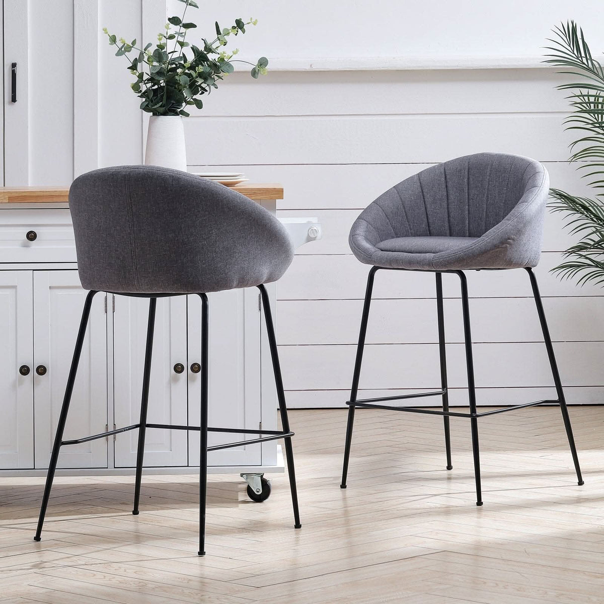 Grey Round Backrest Chair with Metal Legs