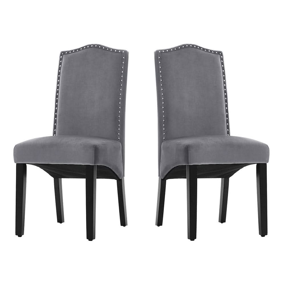 Set of 2 Grey Velvet Upholstered High Back Dinning Chair