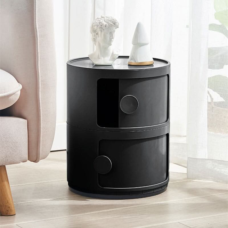 Black 2-Tier Round ABS Plastic Storage Cabinet With Circular Handles