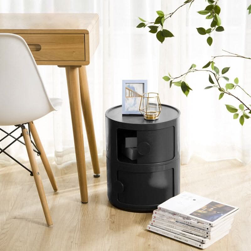 Black 2-Tier Round ABS Plastic Storage Cabinet With Circular Handles