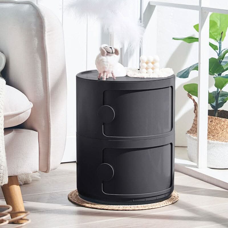 Black 2-Tier Round ABS Plastic Storage Cabinet With Circular Handles