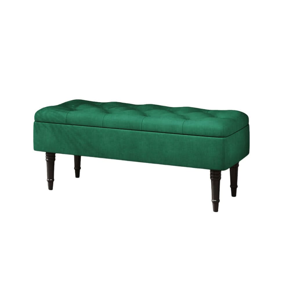 Teal Velvet Storage Bench with Tufted Top