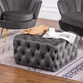 Chesterfield Style Square Ottoman Grey Velvet with Full Tufting