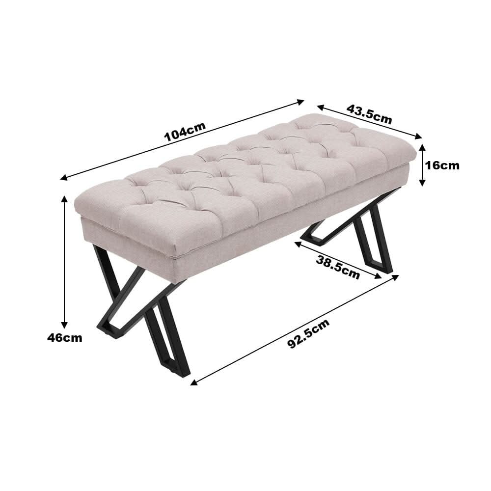 Rectangular Tufted Bench with Metal Frame Linen Fabric