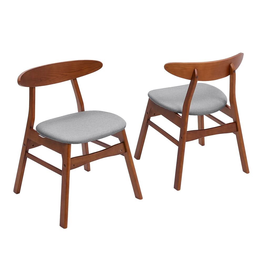 Linen Upholstered Wooden Dining Chair with Curved Backrest