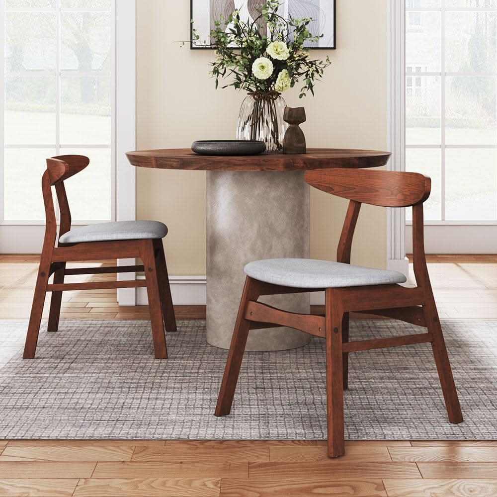 Linen Upholstered Wooden Dining Chair with Curved Backrest