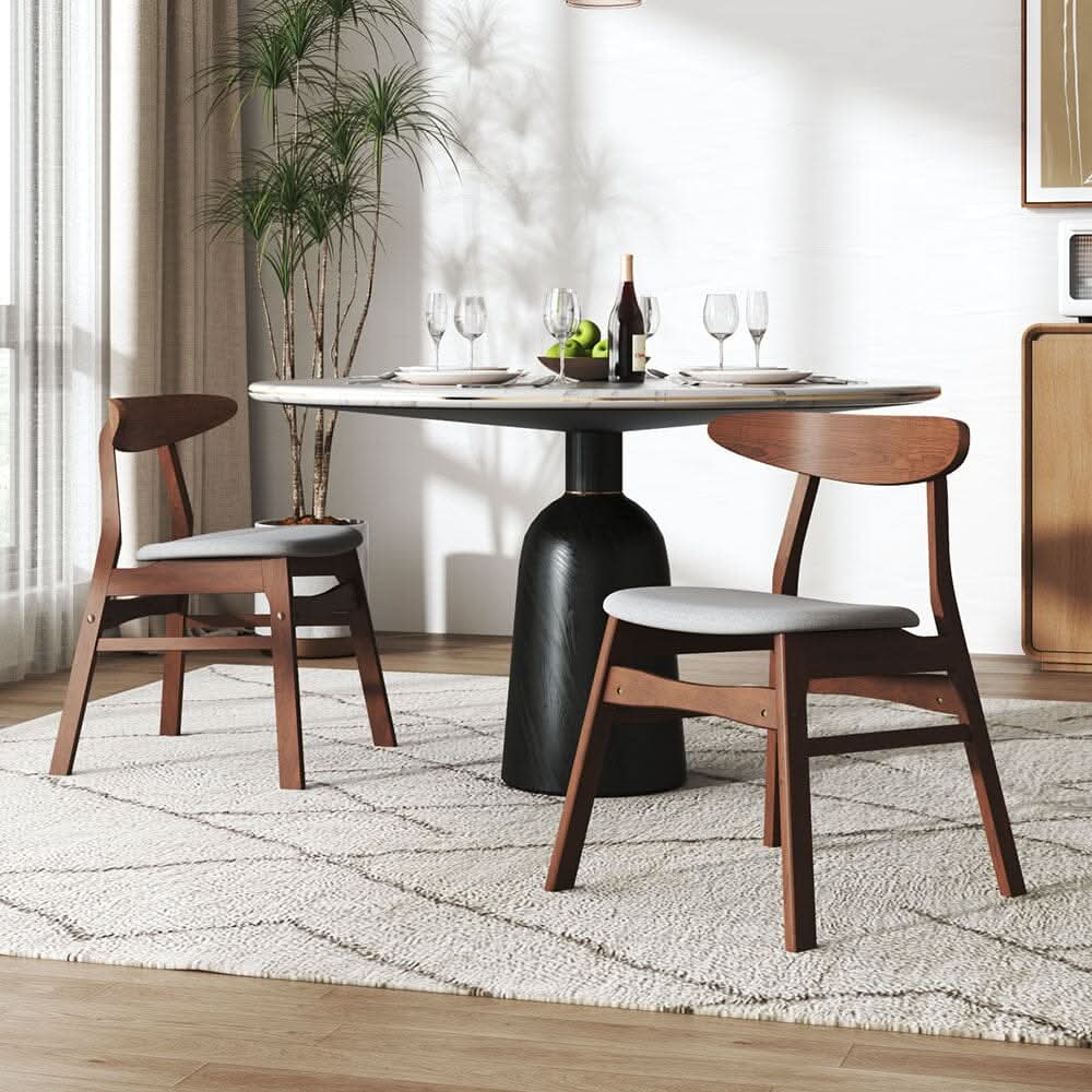 Linen Upholstered Wooden Dining Chair with Curved Backrest
