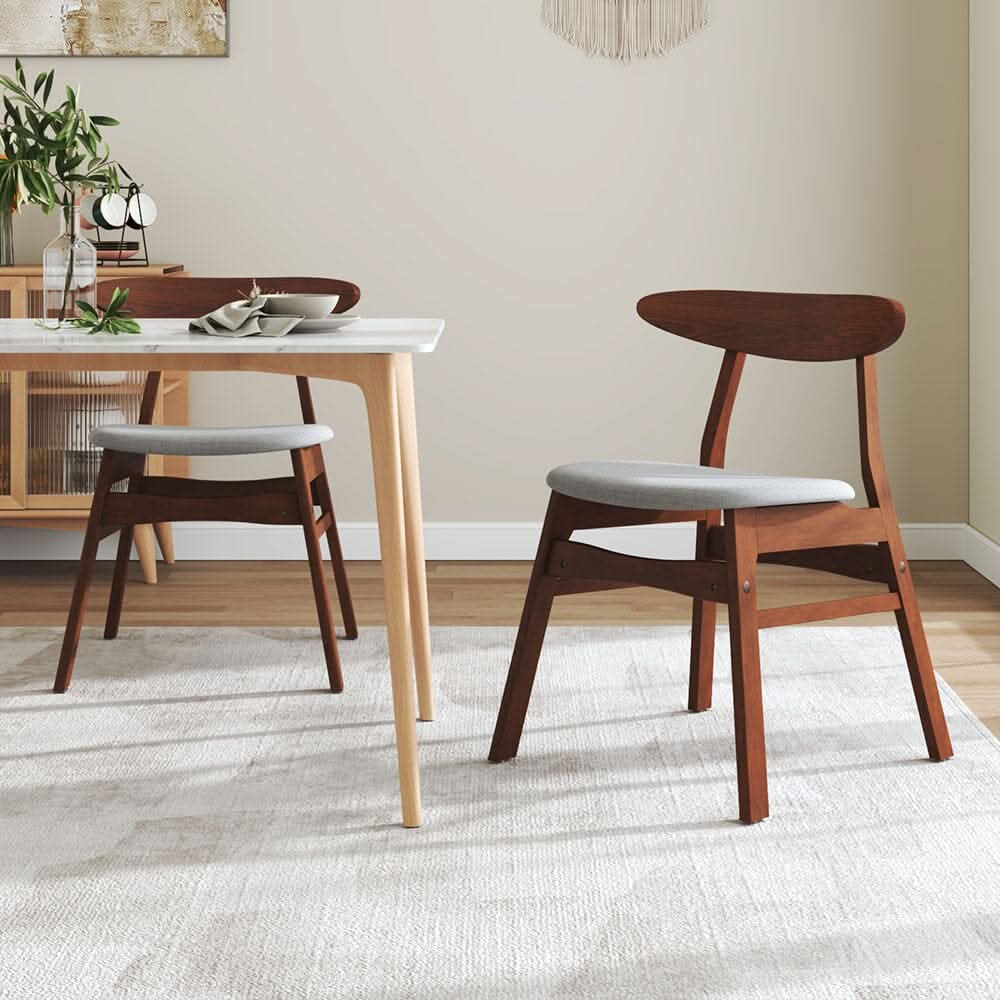 Linen Upholstered Wooden Dining Chair with Curved Backrest