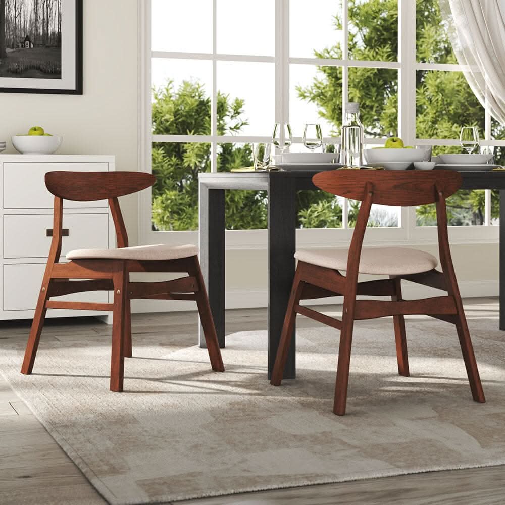 Linen Upholstered Wooden Dining Chair with Curved Backrest