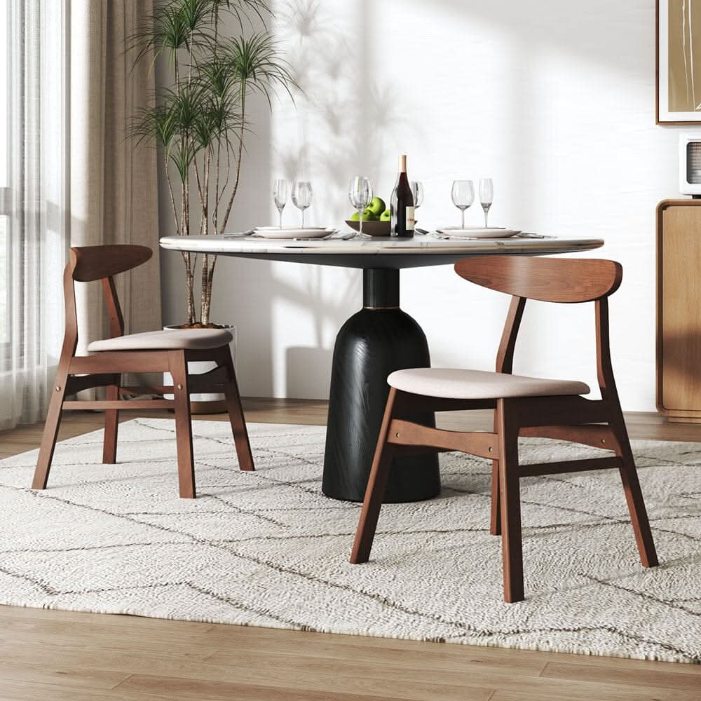 Linen Upholstered Wooden Dining Chair with Curved Backrest