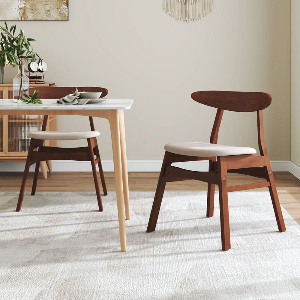 Linen Upholstered Wooden Dining Chair with Curved Backrest