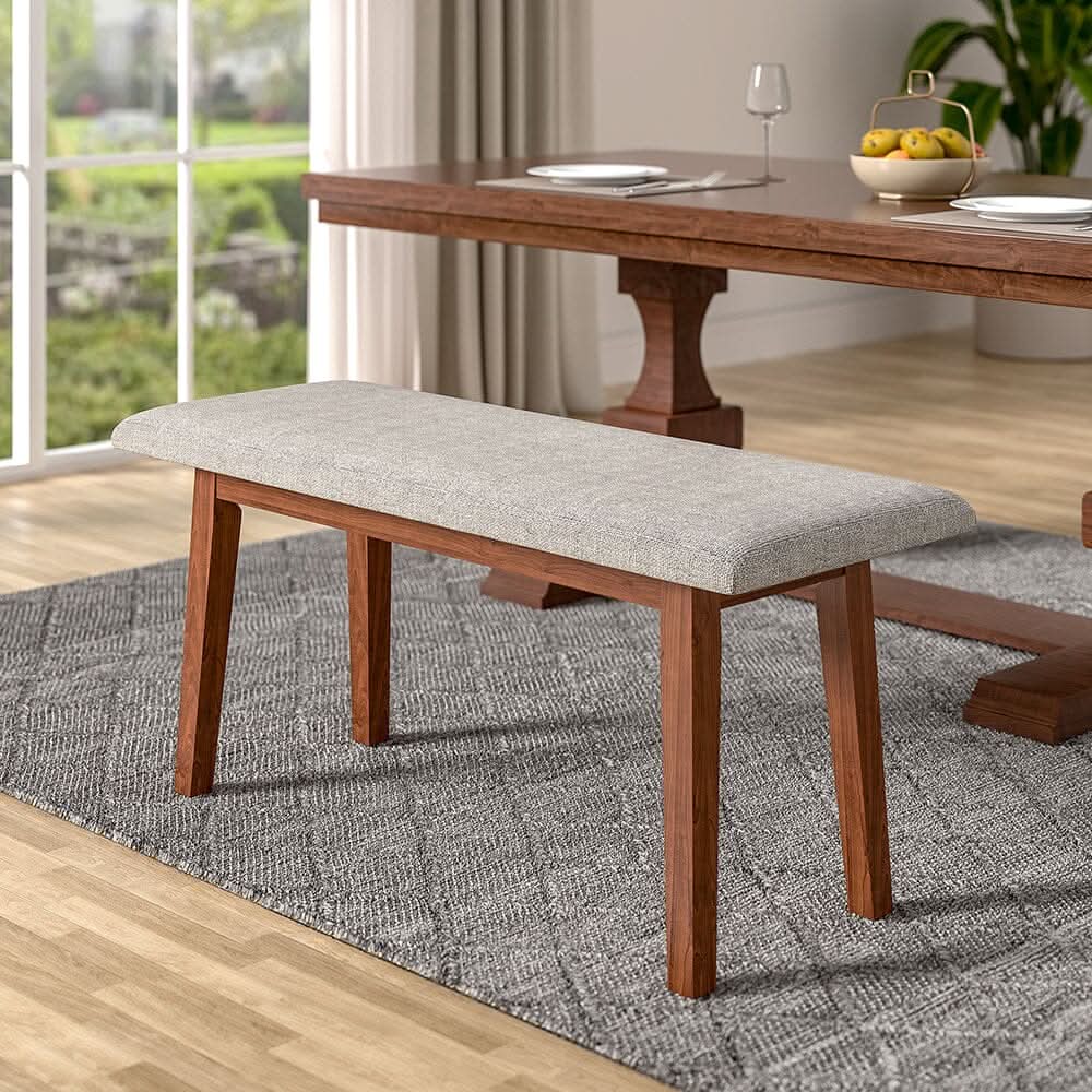 Upholstered Dining Bench with Linen Fabric Seat