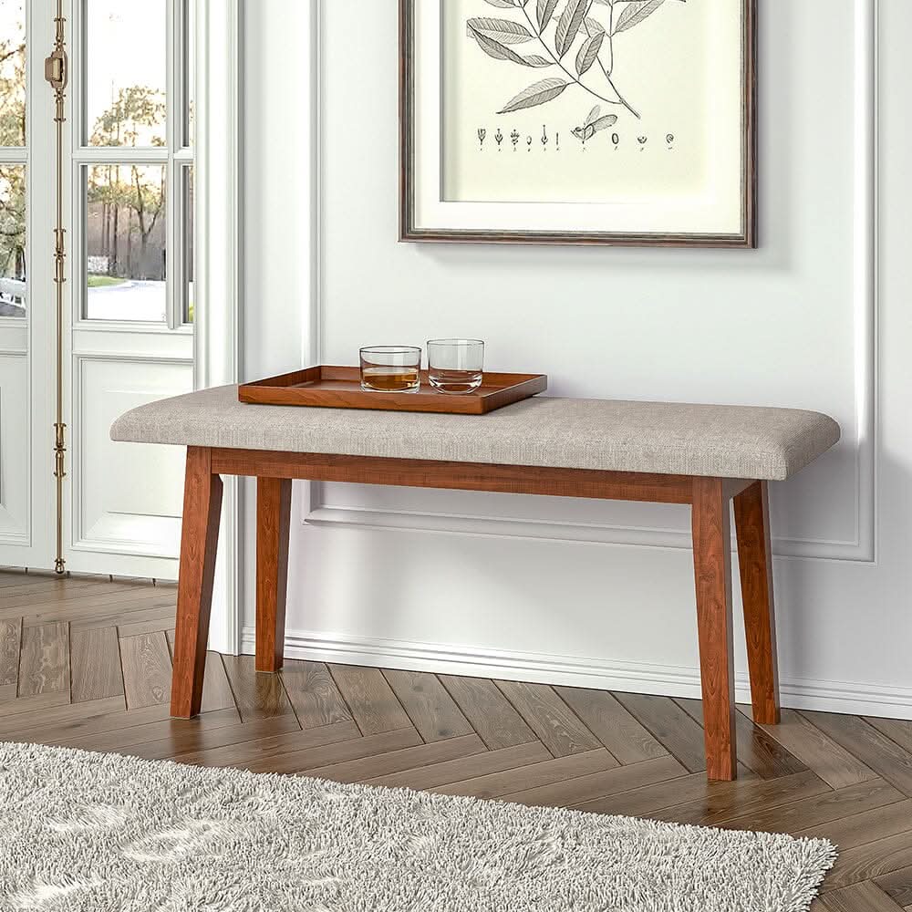 Upholstered Dining Bench with Linen Fabric Seat