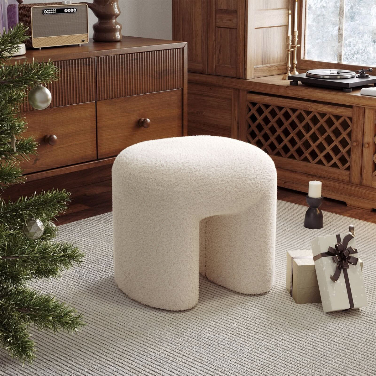 Modern Curved Teddy Fabric Stool Collection