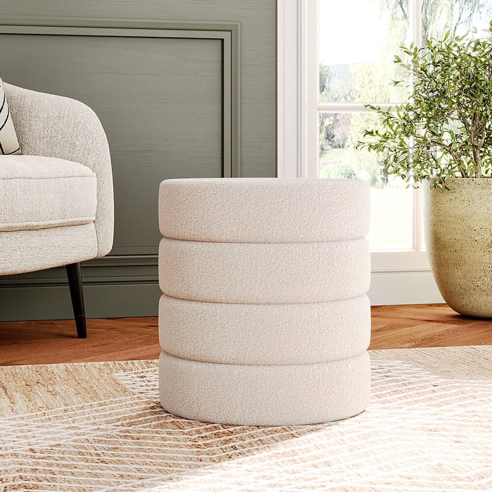 Round Stacked Teddy Fabric Stool