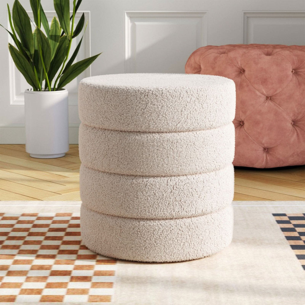 Round Stacked Teddy Fabric Stool
