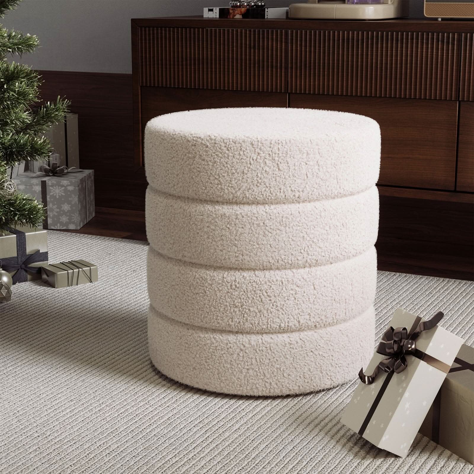 Round Stacked Teddy Fabric Stool