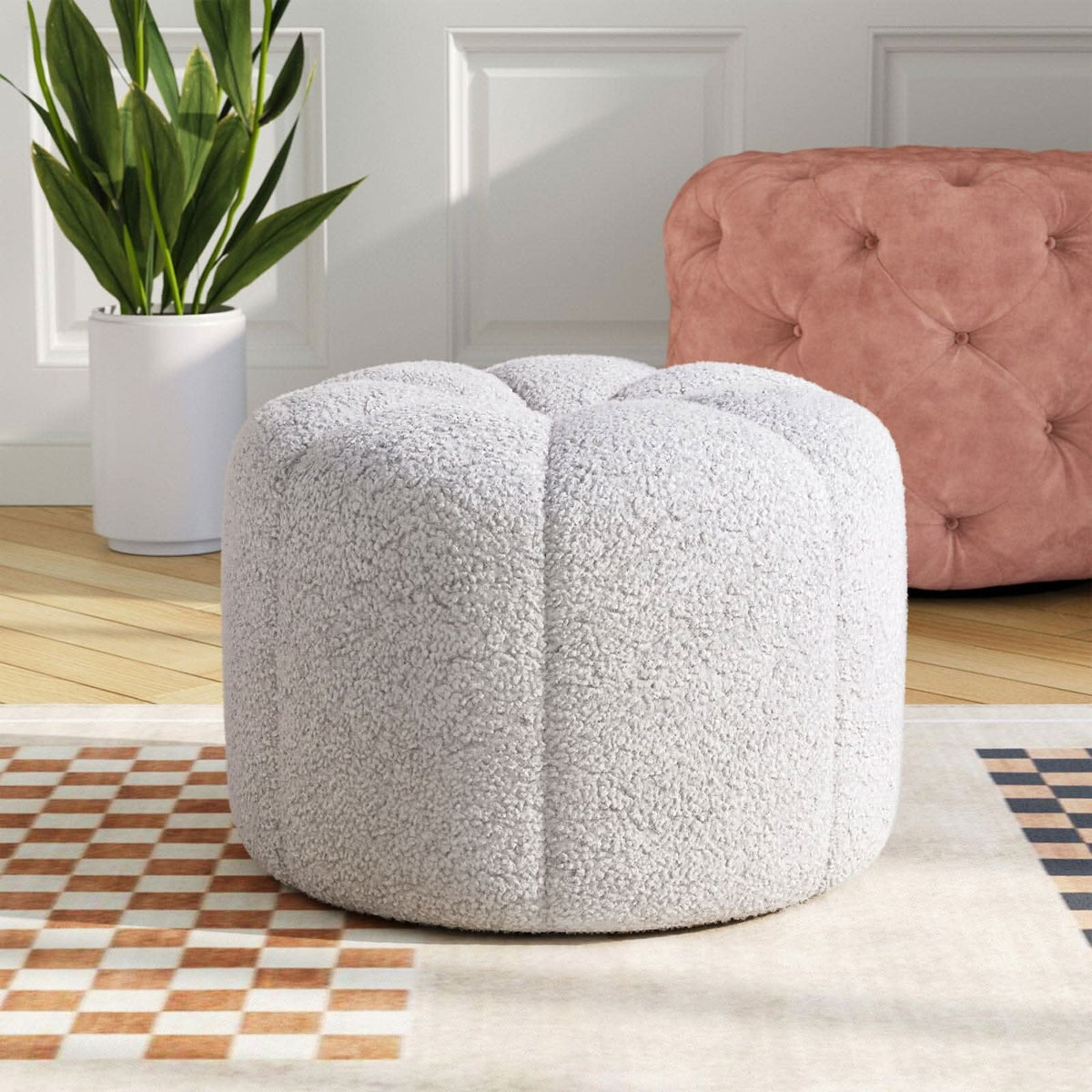 Pumpkin-Shaped Teddy Fabric Ottoman