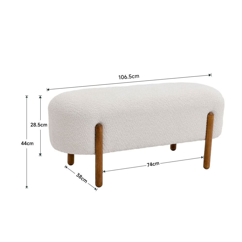 Modern Boucle Bench with Walnut Wood Legs