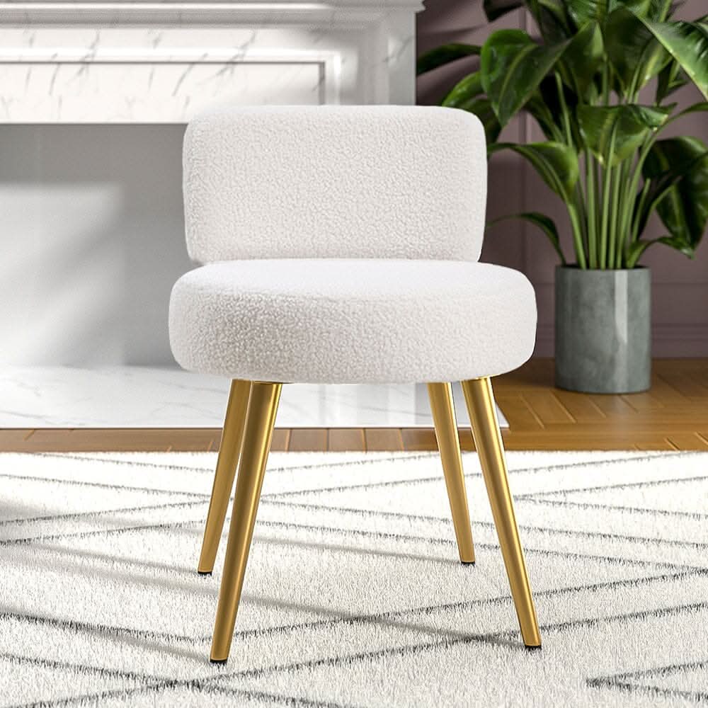 Teddy Fabric Vanity Stool with Champagne Gold Metal Legs