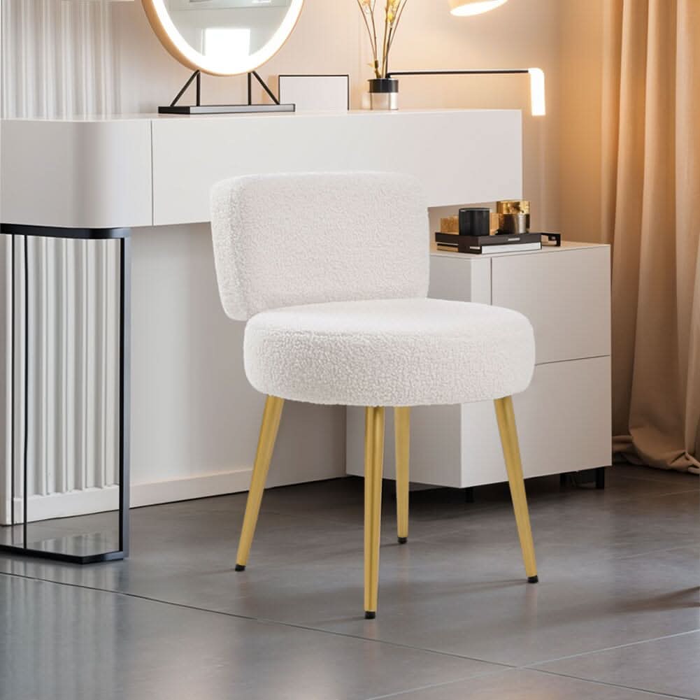 Teddy Fabric Vanity Stool with Champagne Gold Metal Legs