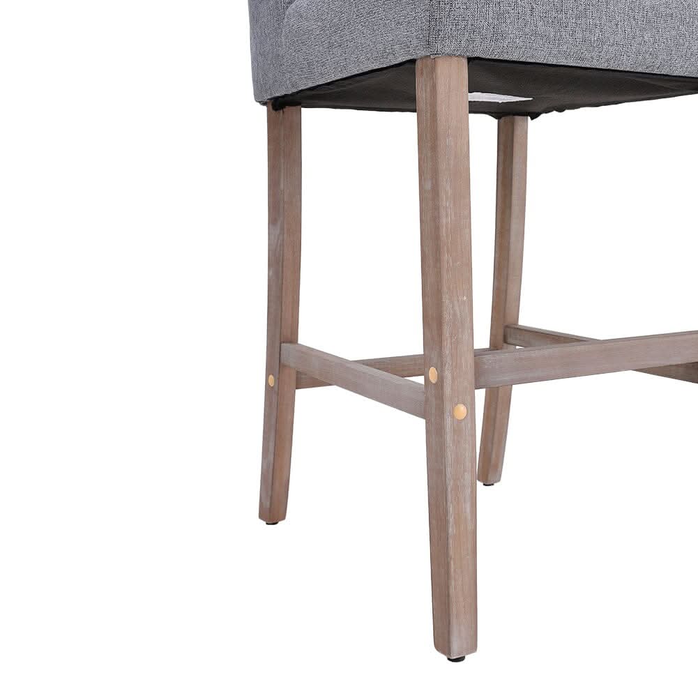 Set of 2 Hight Bar Stools Linen Upholstered with Wood Legs