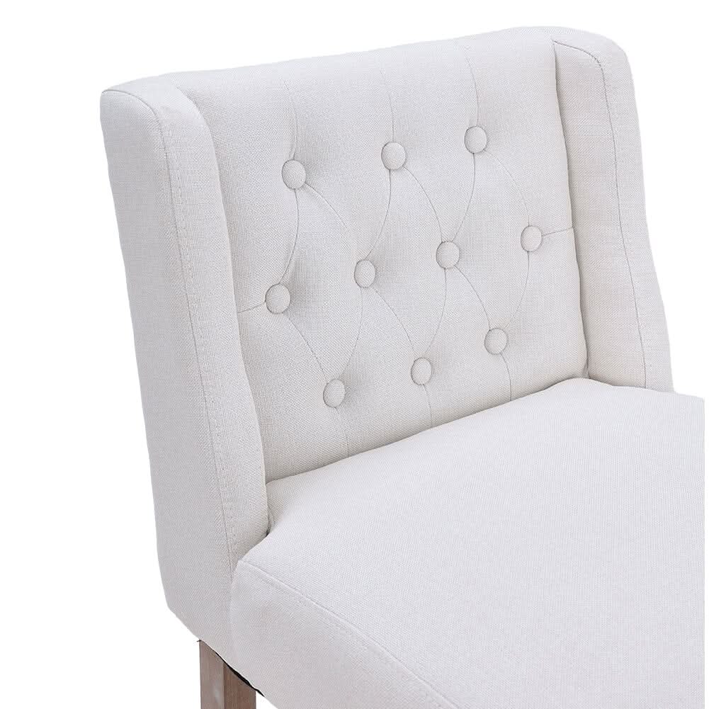 Set of 2 Hight Bar Stools Linen Upholstered with Wood Legs